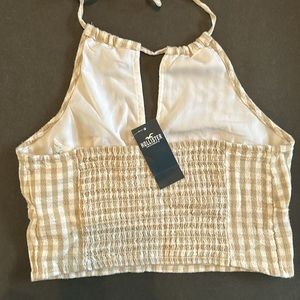 Hollister NWT halter top cropped tan&white S